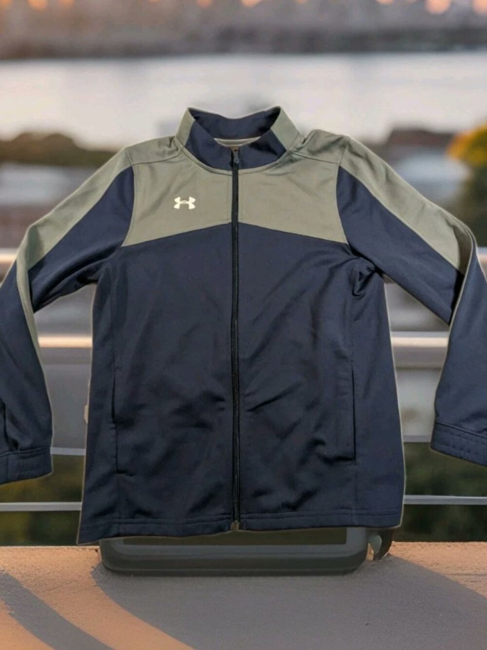 Boys Under Armour Lightweight Jacket, Size YLG, Two Tone Blue And Gray